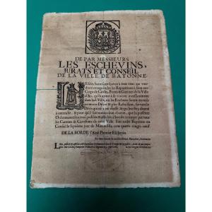 Placard/poster From 1689: Repair Of The Gates Of The City Of Bayonne, 17th-century Estimate 