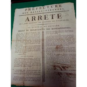 Decree Prohibiting All Communication With Spain, Issued By General Castellane In Year XIII 