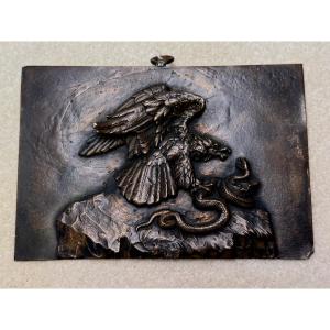 Bronze Plaque Of An Eagle Chasing A Snake By Barrye, 19th Century 