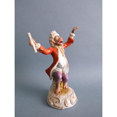 Saxony - Porcelain Musician Monkey - XXth Century
