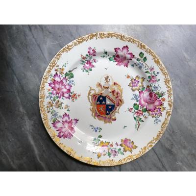 Samson - Large Round Dish With Coat Of Arms Decor In The Taste Of The East India Company