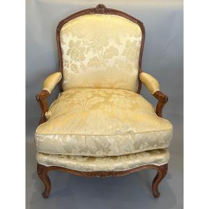 Walnut Armchair With Carved Flat Back 