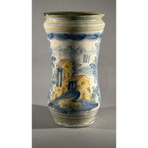 Sicily? Arched Albarello In Earthenware With Polychrome Decoration 