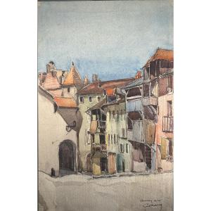 Lucien Rollin (1906-1993) Street With Stairs In Grenoble