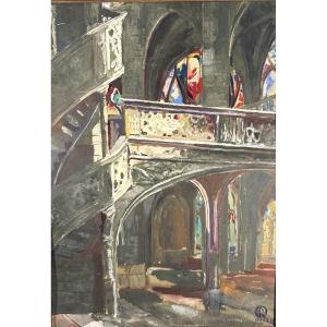 Lucien Rollin (1906-1993) Interior Of The Church Of Saint Etienne Du Mont