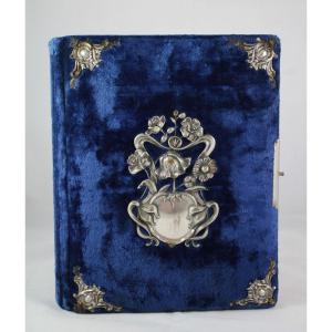 Photo Album Binding In Blue Velvet Circa 1900