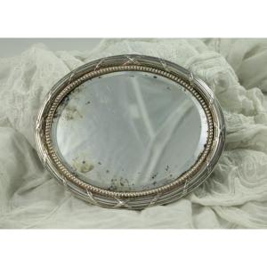 Small Bevelled Oval Mirror Silver Frame Early 20th Century