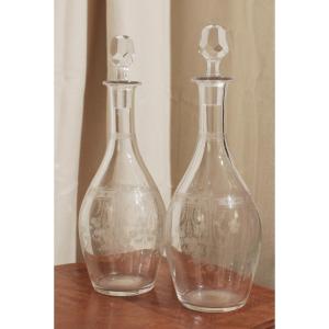 Service Of Glasses And Two Carafes In Engraved Crystal Early 20th Century