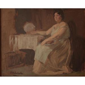 Oil On Canvas 'seated Woman' Claudio Castelucho Y Diana (1870-1927)