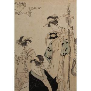 Japanese Print 'the 3 Beauties' By Toyokuni I (1769-1825)