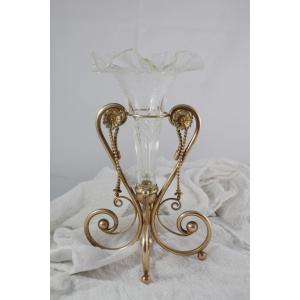 Glass Cornet Vase With Gilded Metal Frame Circa 1900