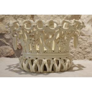 Langeais Earthenware Basket With Vine Branch Decor, 19th Century