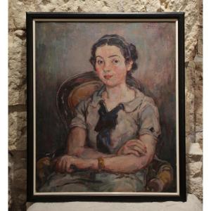 Oil Painting On Canvas 'portrait Of A Young Girl' Raphaël Dubois (1888-1960)