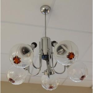 Chandelier With 5 Arms Of Lights Gaetano Sciolari (1927-1994) Mazzega, Murano, Italy