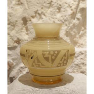 Yellow Glass Vase Signed By Argyl Circa 1930, Art Deco