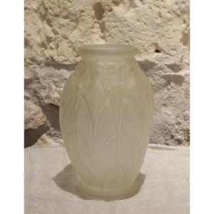 Art Deco Satin Molded Glass Vase, Circa 1930