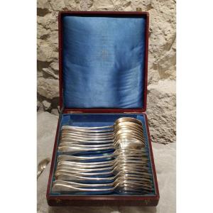 Cailar Bayard 8-piece Single-plate Cutlery Set In Silver-plated Metal, Early 20th Century