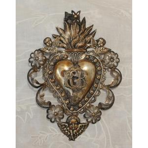Ex-voto In Repoussé And Filigree Silver, Italian Work, Late 19th, Early 20th Century