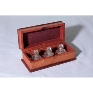19th Century Scented Box With 3 Cut Crystal Bottles