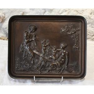 Large Bronze Plaque With A Family Of Satyrs After Clodion, Thiébaut Frères, 19th Century