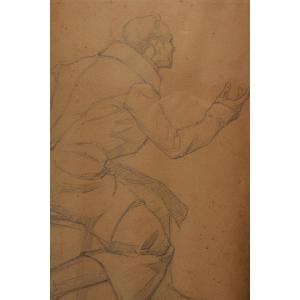 Pencil Drawing 'man In A Frock Coat' Signed André Marchand (1877-1951)