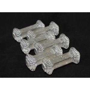 6 Molded Glass Knife Rests With Birds And Scrolls, Japanese Style, Circa 1900