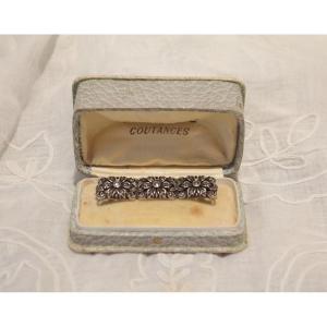 Solid Silver And Marcasite Barrette Brooch In A Box, First Half Of The 20th Century
