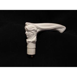 Art Nouveau Plaster Walking Stick Handle, Signed Paul Herman (1873-1903)