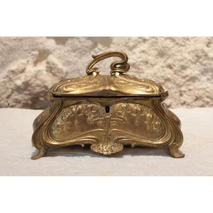 Gilt Metal Jewelry Box Circa 1900, Art Nouveau
