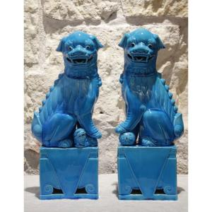Large Pair Of Ceramic Foo Dogs, First Half Of The 20th Century
