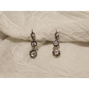 Pair Of 20th-century Sterling Silver 'sleever' Earrings With White Stones