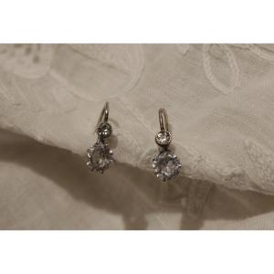 Pair Of 20th-century Silver 'sleever' Earrings With Two White Stones