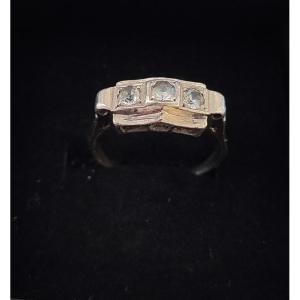 Art Deco Ring In Silver And White Stones, 20th Century