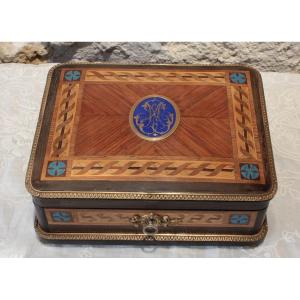 Inlaid Wood, Gilt Bronze And Porcelain Medallion Box, Late 19th Century Period
