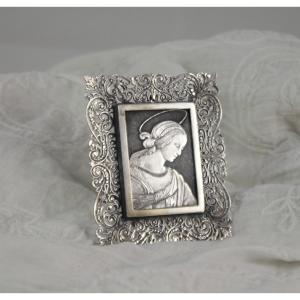 Virgin Mary' Frame In Solid Silver 800/1000, Italian Work 20th Century