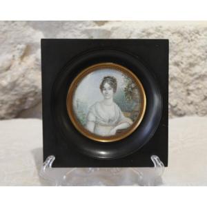 Miniature Round View Empire Style Portrait Of A Woman, 20th Century