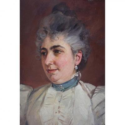 Painting 'portrait Of Woman With Pearl' Oil On Panel Late 19th Century Signed Vahle