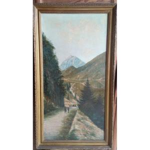 Tableau de Paysage pyrénéen, le passage du col de Roncevaux.