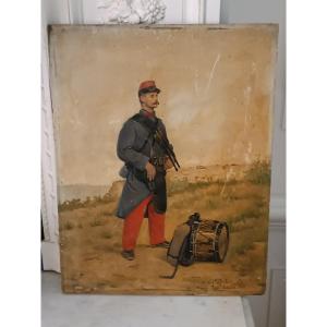 Oil On Panel, Soldier Of The 28th Infantry, Signed Petit-gérard 