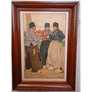 Large Lithograph Signed Henri Cassiers