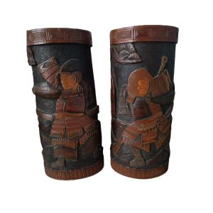 Pair Of Brush Pots Japan Late 19th Century