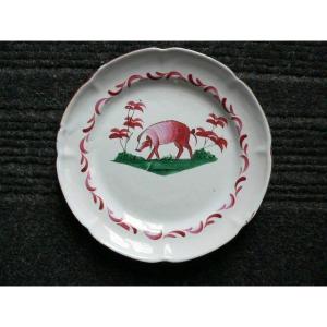 19th Century Earthenware Plate From Islettes Decorated With A Pig