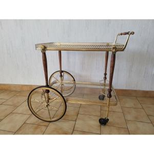 1940s Maison Jansen Bronze, Glass, And Wood Rolling Bar