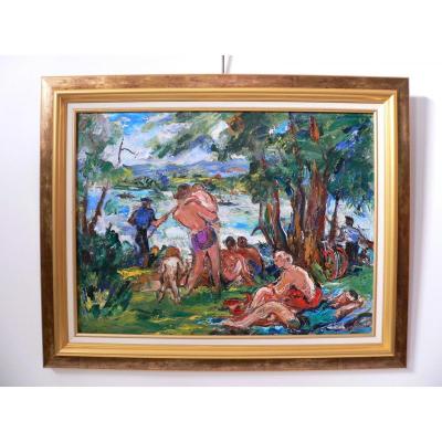 The Banks Of Moselle Mill Hst Signed Adrienne Jouclard