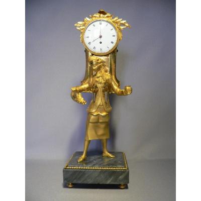 Pendulette In Water Dealer In Bronze Chiseled And Gilded XVIII