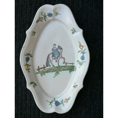 Oval Dish In Earthenware From South West Representing A Rider