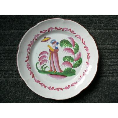 Plate In Earthenware Of Islettes XIXth Decor Madame Bernard With Umbrella