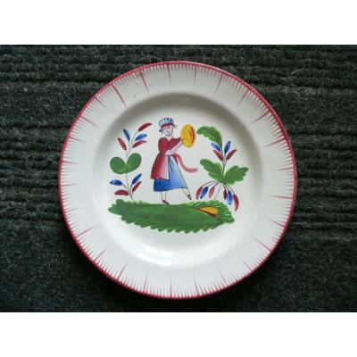 Plate In Earthenware Of Islettes XIXth La Boulangère With La Miche De Pain