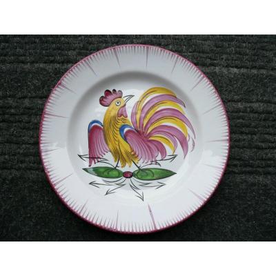 Revolutionary Plate In Earthenware From Islettes XIXth Decor Of A Rooster On A Lightning Rod
