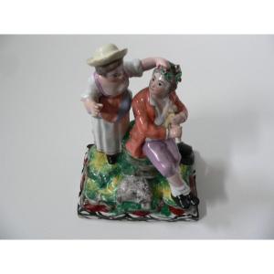 Earthenware Group From Islettes Early XIXth "the Crowned Shepherd"